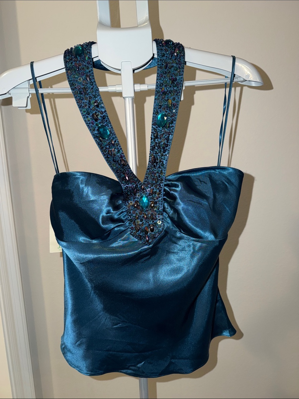 Jade Melody Tam Teal Sequin & Jewel Embellished Halter Top